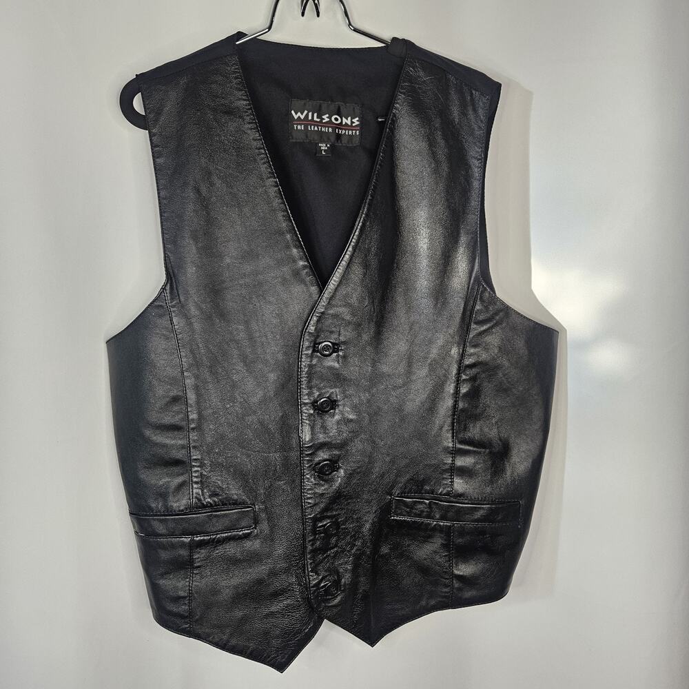 Wilson's Black Leather Bikers Vest Size Large Men's Moto Western Classic